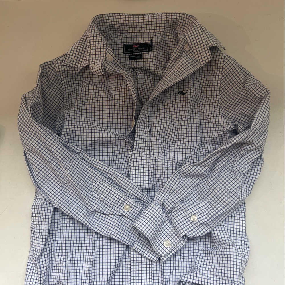Vineyard Vines Blue Button Down Shirt with Gingham Pattern